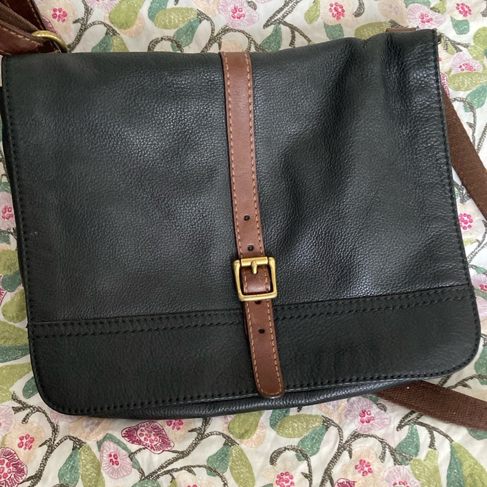 Black and Brown Leather Messenger